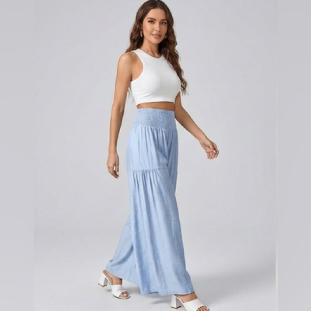 Boho Loose Wide Leg Pant Blue - Picture 4 of 9